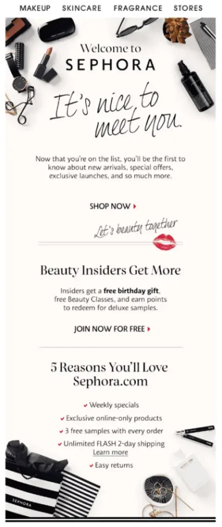 Treatment as Top Customer welcome mail